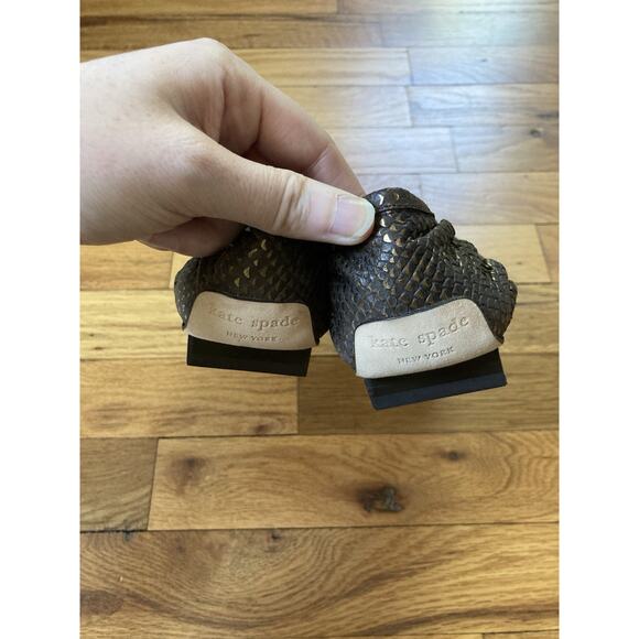 Kate Spade Hand Sewn Snake Print Embossed Leather Driving Loafers Gold 8.5 B - Picture 4 of 7